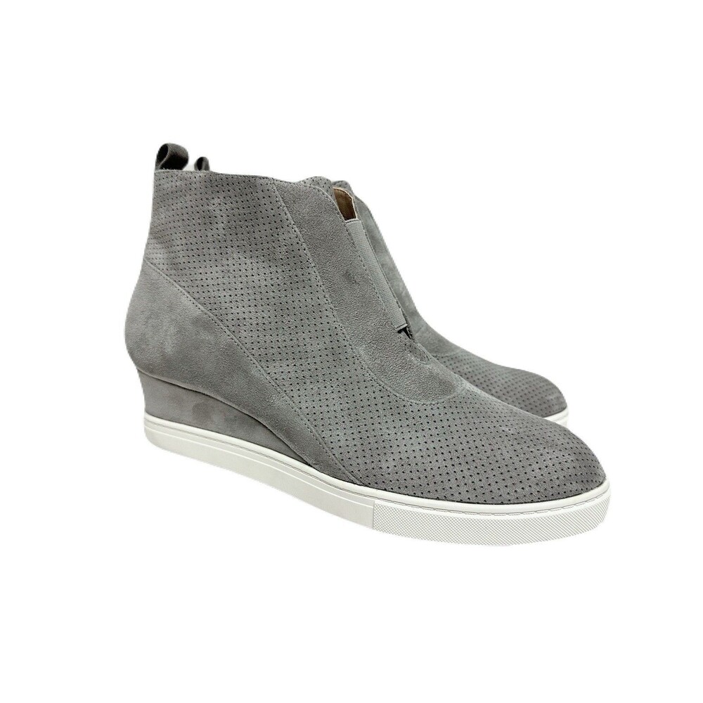 NEW Linea Paolo Anna Womens Size 9 Wedge Sneaker Bootie Gray Perforated Suede - Picture 2 of 9